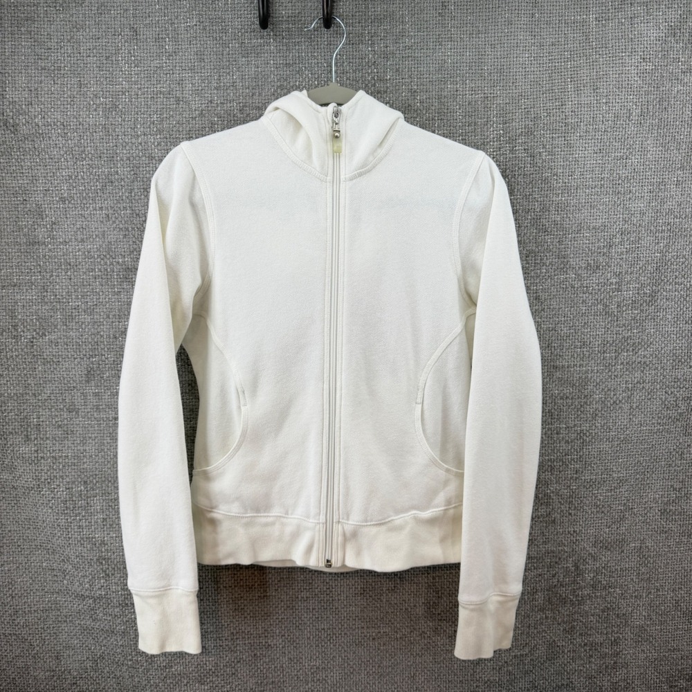 Zella Full Zip Hoodie Womens Medium White Fleece Organic‎ Cotton Blend Active